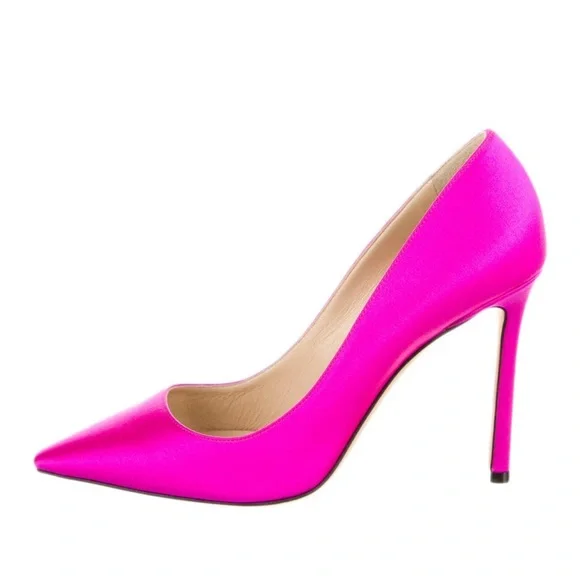 Jimmy Choo Vibrant Pink Satin Heels - Picture 2 of 9